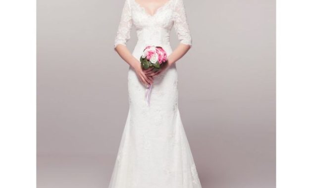 Deep V Wedding Dress with Sleeves