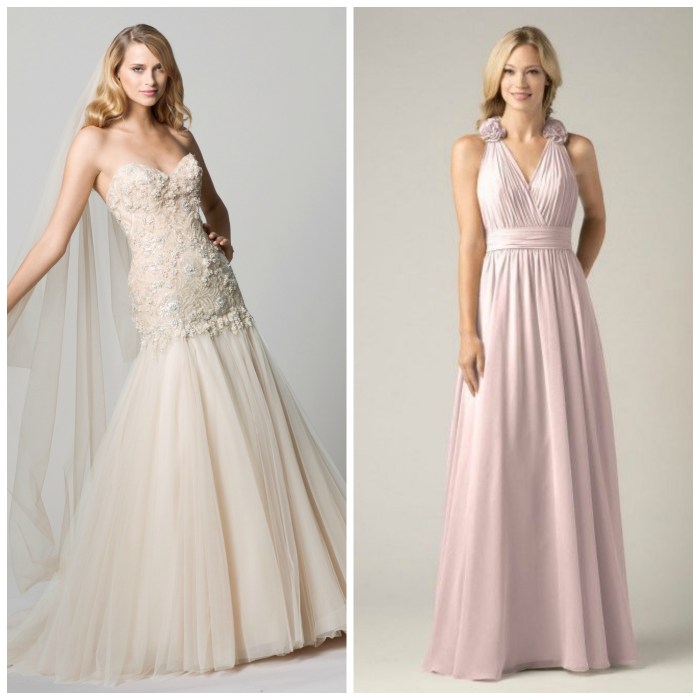 Champagne wedding dress and bridesmaids