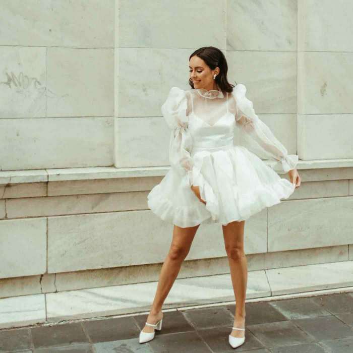 White short sparkly wedding dress